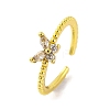 Butterfly Brass Glass Open Cuff Ring for Women RJEW-U003-20G-1