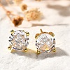 Flat Round Brass Micro Pave Clear Cubic Zirconia Stud Earrings EJEW-R018-08G-1