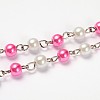 Glass Pearl Round Beads Chains for Necklaces Bracelets Making AJEW-JB00112-02-1