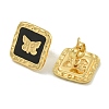 Square with Butterfly Ion Plating(IP) 304 Stainless Steel Stud Earrings EJEW-G400-17G-01-1