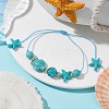 Starfish & Turtle Synthetic Turquoise(Dyed & Heated) Braided Bead Bracelets BJEW-JB09818-01-4