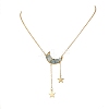 4Pcs 4 Styles Natural Aquamarine & Rose Quartz & Topaz Jade & Amethyst Chip Beads Moon Pendant Brass Cable Chain Necklaces for Women NJEW-TA00257-4