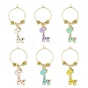 Giraffe Alloy Enamel Pendants Wine Glass Charms Sets AJEW-JO00186-1