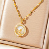 Brass Clear Cubic Zirconia Flat Round Butterfly Pendant Dapped Chain Necklaces for Women LS-WA9125-2