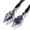 Natural Fluorite Conical Pendulum Pendant Necklace with Nylon Cord for Women NJEW-B106-01H-1