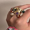 Natural Malachite & Lampwork Charms Finger Rings for Women RJEW-Z047-03G-1