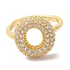 Rack Plating Letter Brass Micro Pave Clear Cubic Zirconia Adjustable Rings for Women KK-S391-03G-O-1