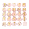 Brass Elder Futhark Alphabet Engraved Symbol Flat Round Natural Rose Quartz Rune Stones G-I373-01G-1