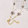 Natural Grey Agate Faceted Flat Round Beaded Chain Necklaces with Matte Brass Beads GG-CBA37F5-01G-12-2