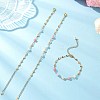3Pcs Natural Morganite & Brass Beads Link Chain Bracelets for Women BJEW-JB12595-2