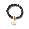 Natural Black Tourmaline & Rainbow Moonstone Beads Finger Rings RJEW-TA00229-4