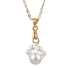 Shell Pearl 8mm Round Beaded Paw Print Pendant Necklaces NJEW-JN05171-02-2