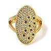 Oval with Flower Brass Micro Pave Cubic Zirconia Open Cuff Rings for Women RJEW-Z050-15G-2