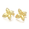 Rack Plating Flower Brass Micro Pave Clear Cubic Zirconia Stud Earrrings EJEW-L097-19G-2