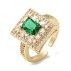 Square Brass Micro Pave Cubic Zirconia Open Cuff Rings for Women RJEW-U008-42G-1