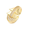 Brass Micro Pave Clear Cubic Zirconia Cuff Rings for Women RJEW-U043-09G-4