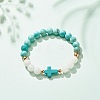 Natural White Jade & Howlite & Synthetic Turquoise(Dyed) Stretch Bracelet with Cross BJEW-JB08295-03-2