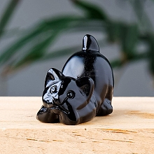 Natural Obsidian Carved Healing Cat Figurines PW-WG27692-02