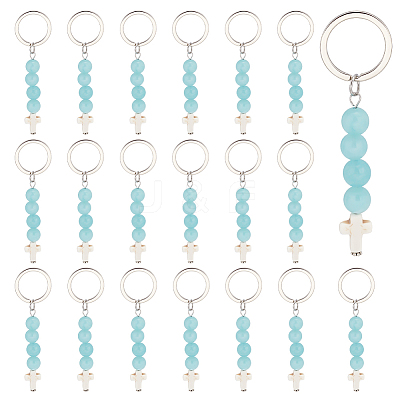 Synthetic Turquoise Bead and Natural Jade Cross Pendant Keychain KEYC-PH01520-1
