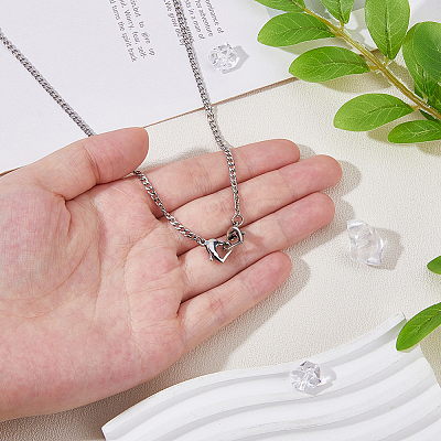 304 Stainless Steel Twisted Chain Necklaces with Double Heart Clasps NJEW-HS00012-1
