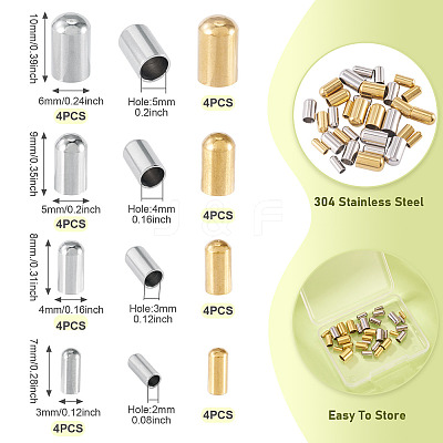 32Pcs 8 Styles 304 Stainless Steel Cord End STAS-TA0003-16-1