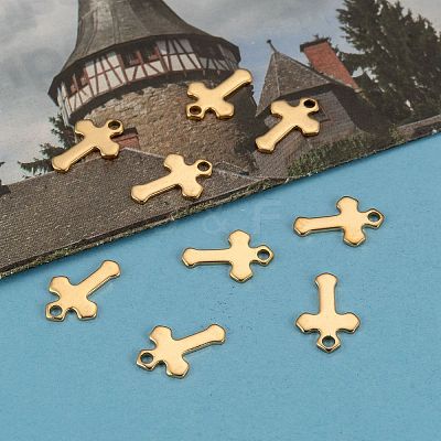 Ion Plating(IP) 304 Stainless Steel Tiny Cross Charms LS-X-STAS-L159-06G-1