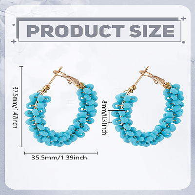 1 Pair Alloy Glass Seed Beads Hoop Earrings EJEW-LP0003-65B-1