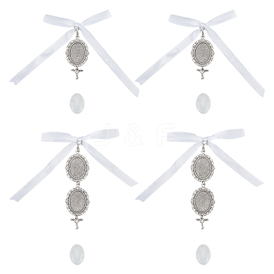 Tibetan Style Alloy & Glass Oval Photo Bouquet Hanging Ornaments HJEW-HY0001-11-1