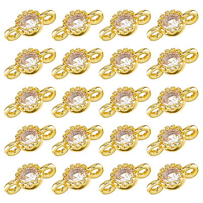 24Pcs Brass Cubic Zirconia Flat Round Connector Charms KK-DC0004-84-1