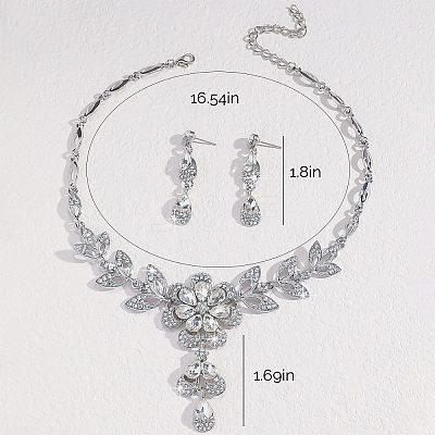 Flower Alloy Rhinestone Pendant Necklaces & Teardrop Stud Dangle Earrings Sets FS-WG19EE6-01-1