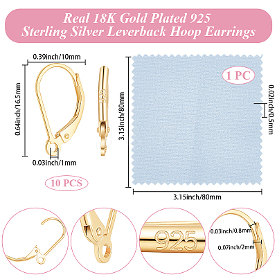 5 Pairs 925 Sterling Silver Leverback Earring Findings STER-BBC0009-20-1