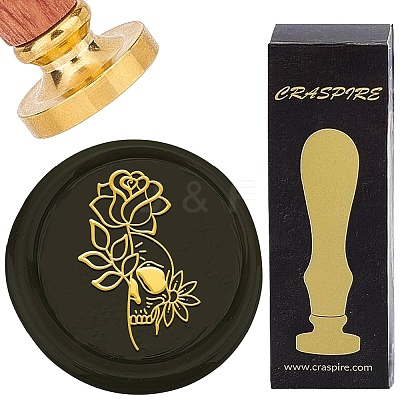 Brass Wax Seal Stamp with Wood Handle AJEW-WH0412-0281-1