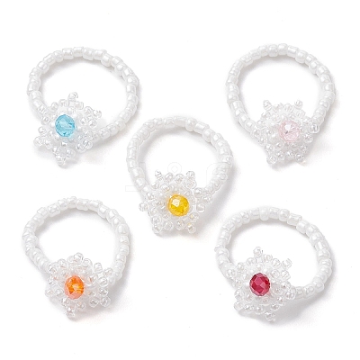 Snowflake Handmade Glass Seed Beads Stretch Rings for Women RJEW-MZ00027-1