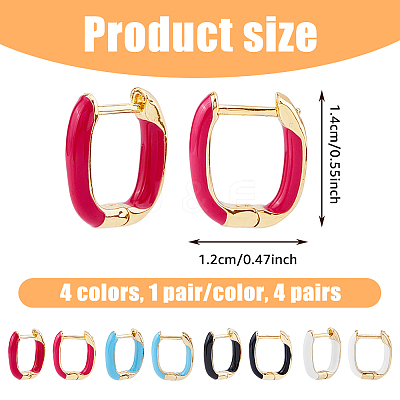 4 Pairs 4 Colors Real 18K Gold Plated Brass Rectangle Hoop Earrings EJEW-FI0003-06-1
