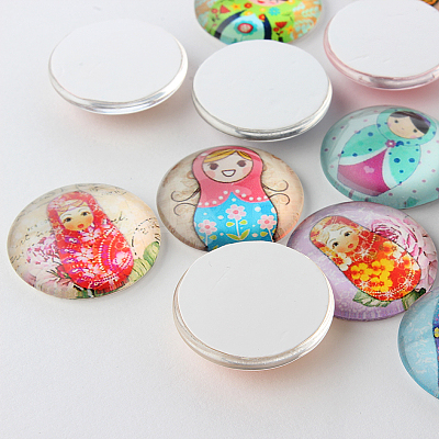 Russian Girl Doll Printed Glass Cabochons GGLA-A002-10mm-JJ-1