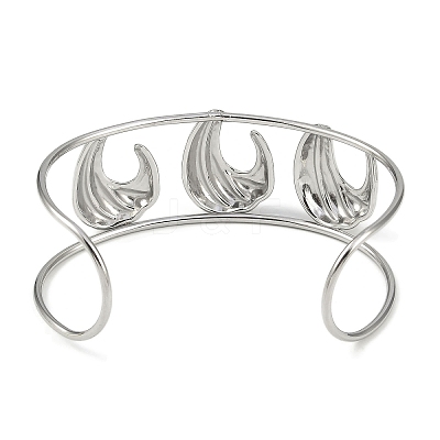 Non-Tarnish 304 Stainless Steel Wide Hollow Textured Opaen Cuff Bangles BJEW-Q348-07P-01-1
