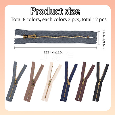 12Pcs 6 Colors Nylon Zipper Fastener FIND-GF0008-20A-1