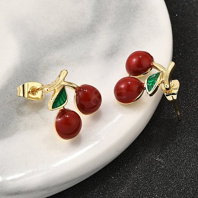 Brass Enamel Stud Earrings EJEW-G430-06A-G-1