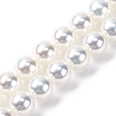 UV Plating Pearlized Glass Pearl Beads Strands GLAA-F128-01B-T1-1