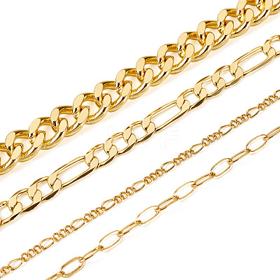 4Pcs 4 Styles Brass Paperclip & Cuban Link 7 Curb Chains AJEW-TAC00042-1