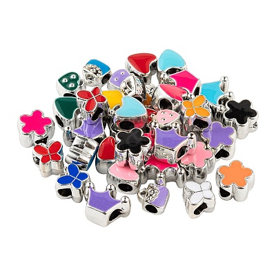60Pcs 6 Style Girl Series UV Plating Acrylic European Beads OACR-LS0001-09-1