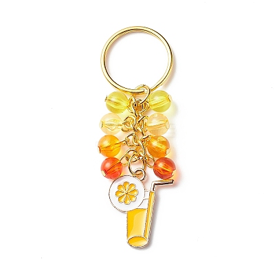 4Pcs Flower/Bee/Orange Juice Alloy Enamel Pendant Keychain KEYC-JKC00412-05-1