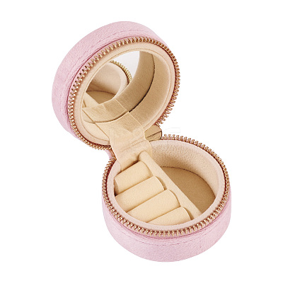 Portable Travel Round Velvet Jewelry Set Storage Zipper Boxes CON-TAC0001-11B-1