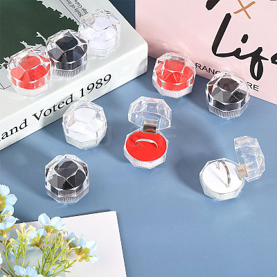 42Pcs 3 Colors Octagon Transparent Plastic Ring Boxes CON-CA0001-022-1