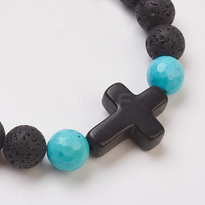 Synthetic Turquoise(Dyed) Beads Stretch Bracelets BJEW-JB03710-01-1