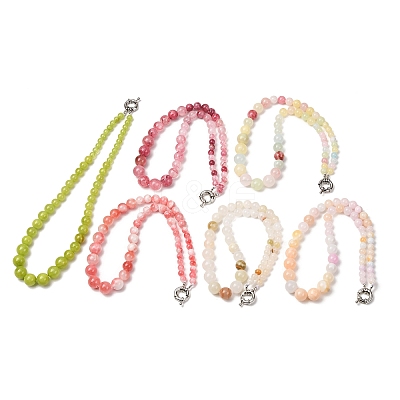 Dyed Round Natural Green Jade Graduated Beaded Necklaces GG-CBAA808-05P-1