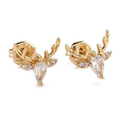 Brass Micro Pave Clear Cubic Zirconia Stud Earrings EJEW-F264-12-1