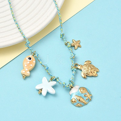 Ocean Theme Starfish Fish Turtle Shell Shape 304 Stainless Steel Pendant Necklaces NJEW-D344-03G-1