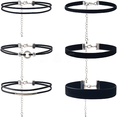 6Pcs 6 Styles Velvet & Imitation Leather Choker Necklaces NJEW-SC0001-71-1
