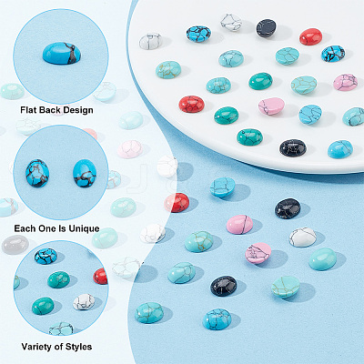 48pcs 8 colors Dyed Synthetic Turquoise Cabochons G-PH0036-03-1